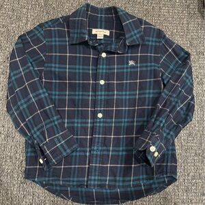 Burberry Navy and Teal Plaid Button Down Shirt Sz 4T